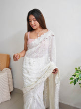 Supreme Georgette Sequence Worked White Saree